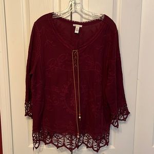 Cato cotton lace up top with crochet cutouts